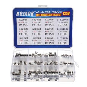 BOJACK Christmas Light fuses 5x20mm 125V 0.5A 1A 2A 3A 4A 5A 8A 10A 15A Fuse Fast-Blow Glass Fuses 3.6X10mm Mini Fuse 125V 2.5A 3A 5A amp Fuse Assortment Kit