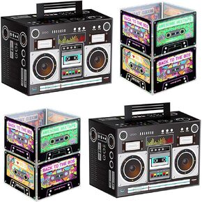 Sumind 80's 90's Party Decorations Include 80s 90s Theme Cassette Tape Bucket Centerpiece and Boom Box Table Centerpieces for Retro Party, Hip Hop Party, Theme Party Decorations (4 Pieces)