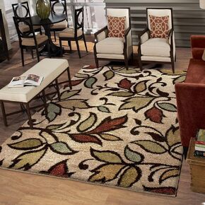 Orian Floral Leaf Area Rug, 7'10" x 10'10", Bisque