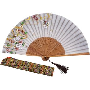 Amajiji امرأة عصرية ساحرة وأنيقة مصنوعة يدويًا من حرير الخيزران 8.27 بوصة (21 سم) مروحة يد جيب قابلة للطي، مروحة يد شفافة قابلة للطي مع أكياس حريرية/تغليف LXHSZ (LXHS-21) in Kuwait