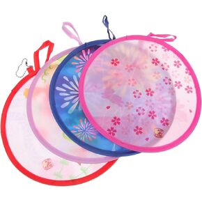ABOOFAN Folding Fan Portable Fans Flower Pattern Foldable Fan Round Japanese Style Summer Handheld Folding Fans Chinese Fan Hand Circular Fan Cartoon Kids Fans 4pcs