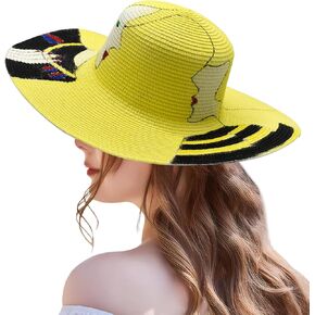 Women Beach Floppy Sun Hat Foldable Summer Straw Hat for Women Wide Brim UV UPF50 Cap Fashionable Printed Travel Hat