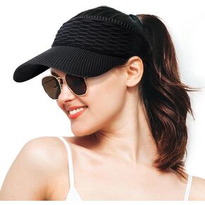 Sun Visor Hats for Women, Wide Brim Beach Ponytail Hats, UV Protection Summer Packable Foldable Topless Caps