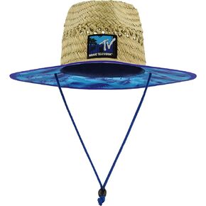 Concept One MTV Beach Hat Straw, Adult Lifeguard Hat Wide Brim with Logo, Large Straw Hat for Men and Women, Natural, One Size