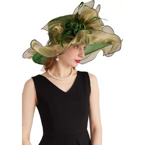 Women's Kentucky Derby Church Dress Hat Wide Brim Leaf Flower Bridal Shower Hat 02-Green