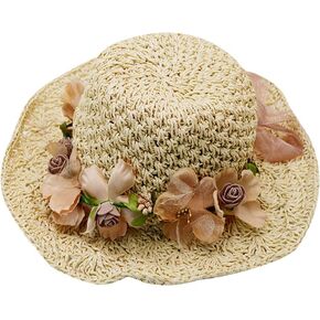 Womens Foldable Wide Brim Roll-up Crocheted Straw Hat Beach Sun Visor Cap UPF 50+