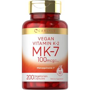 Carlyle Vitamin K2 MK7 100mcg | 200 Vegan Capsules | Menaquinone-7 Supplement | Non-GMO, Gluten Free