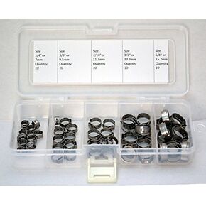 Oetiker Stepless OET070157-50PCK Clamp Assortment Case, Ear Clamps, Single Ear Hose Clamps Without Pincers, 1/4"- 5/8" (Pack of 50)