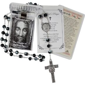 Holy Face Chaplet - with Holy Face Prayer Card | Holy Face Rosary with Crucifix Featuring Shroud Of Turin, Holy Face Of Jesus Veronica's Veil Devotion Prayer, Lord's Prayer Card | 3 Items Set