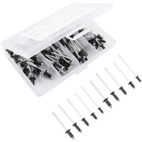 DOITOOL 120Pcs Aluminum Rivet, Assortment Black Blind Rivets, Pull Rivets with Storage Case Aluminum Pop Rivets for Furniture Assortment Kit, Multiple Sizes