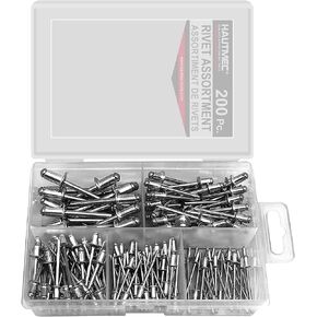 HAUTMEC 200Pc. 5 Sizes Open End Aluminum Pop Rivets Assortment for Household Electrical appliances, Lighting Tools, Steel Furniture etc HT0201-AR