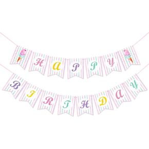 WERNNSAI Ice Cream Happy Birthday Banner Ice Cream Hanging Wall Decor Party Decorations for Girls Ice Cream Themed Birthday Party Summer Sweet Ice Cream Garland Party Supplies