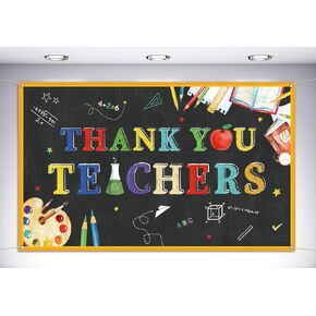 Vohado Thank You Teachers Photo Booth Backdrop Teachers' Appreciation Day Party Bulletin Board Hanging Sign Classroom Background Wall Decoration (5.9×3.6ft)