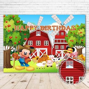 Mickey Mouse Farm Birthday Party Supplies Backdrop Happy Birthday for Kids 7x5 Farm Animal Mickey Mouse Baby Shower Background Vinyl Mickey Mouse Farm Theme 1st Birthday Banner