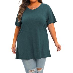 حجم كبير الخامس الرقبة قصيرة الأكمام تونك القمم المرأة الصيف متأنق قمصان بلايز فضفاضة تناسب الستر in Kuwait