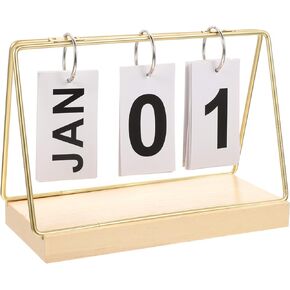 Beavorty Perpetual Flip Calendar 2023 Wood Block Daily Calendar Metal Flip Calendar Christmas Countdown Calendar for Farmhouse Office Wedding Desktop Decor Golden