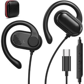 USB C Headphones Over-Ear Buds Hooks Wired Earbuds &Mic for Sports Running Volume Control, USB Type C Open Ear Headset for iPad Air Pro 2024 iPhone 15 Samsung Galaxy S24 S23 S22 S21 Oneplus 12 Pixel 8