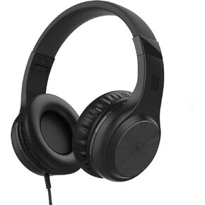 Motorola Over-Ear Headphones Wired - Moto XT120 Headphones with Microphone, in-Line Control for Calls - Foldable Head Phones, Adjustable Cushioned Headband - Dynamic Bass, Clear Sound - Black