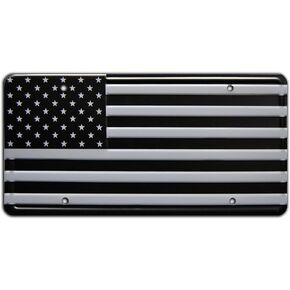 American Flag Stamped Aluminum License Plate, Black and Gray Metal Decorative Tag, Corrosion Resistant, Quality Novelty Sign, Wall Decoration, Wall Hanging