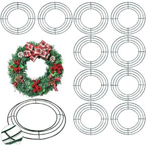 10pcs Metal Wreath Frame, 10IN Durable Wire Wreath Rings, Dark Green Flower Wreath Frame for Christmas New Year Party Valentines Home Decor DIY Crafts Supplies