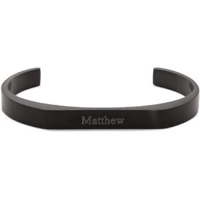 EVE'S ADDICTION Men's Brushed Black Plated Stainless Steel Rectangle Cuff Bracelet