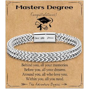 WIKHIA Graduation Gifts for Him, Class of 2024 High School College Master Degree Grad Gifts, 8MM Double Strand Wheat Chain Stainless Steel Bracelet for Men&Boys, 8.3 in