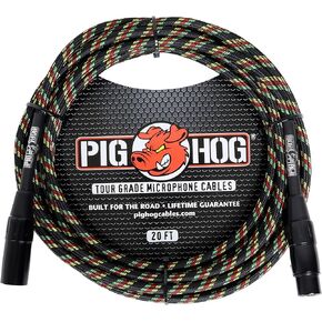Pig Hog PHM20RAS Rasta Stripe Woven High Performance XLR Microphone Cable, 20 Feet