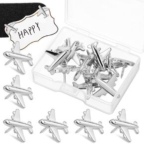 Gadpiparty 24 Pcs Airplane Push Pins with Box Decorative Push Pin Metal Aircraft Thumb Tacks Paper Photo Memo Document Tack Pushpins for Cork Board Photo Frame Postcard