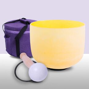 432Hz Perfect Pitch E Note Solar Plexus Chakra Yellow Color Frosted Quartz Crystal Singing Bowl 8 inch + Carrier Bag mallet & o-ring included