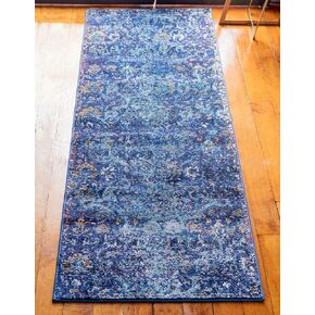 Unique Loom Augustus Collection Area Rug-Assisi, 2' 7" x 12' 2", Navy Blue/Black