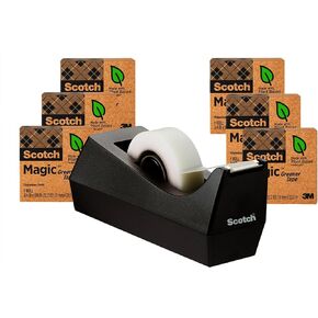 Scotch Magic Greener Tape with Dispenser, 3/4 in x 900 Inches, 6 Boxes of Tape and 1 C38 Desktop Tape Dispenser/Pack (812-6PC38)