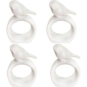 Porcelain Bird Napkin Rings - Vintage Cottage Bird Napkin Ring Holder for Dinning Room Table Decor, Set of 4 Farmhouse Chic White Bird Napkin Holder for Wedding Holiday Party Banquet