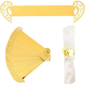 Reflective Golden Hollow Hearted Paper Napkin Ring, 50 Pcs Decorative Towel Buckle Laser Cut Foil Paper Napkin Holder for Wedding Party Birthday