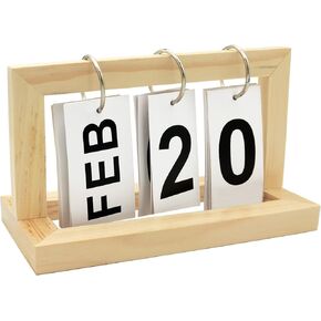 Classic Standing Flip Calendar Wooden Perpetual Calendar, Retro Wood Flip Desk Calendar for Home Office Daily Use Desktop Decor (Black)
