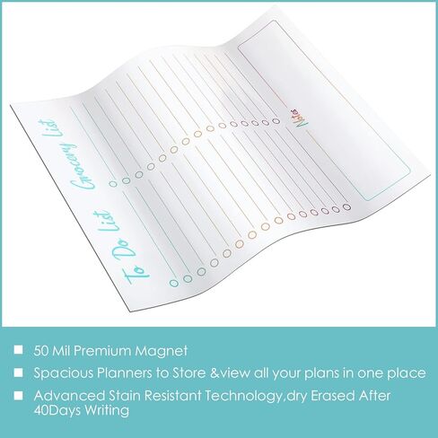 قطعتان من المسح الجاف المغناطيسي للقيام بقائمة البقالة، ورقة سبورة بيضاء للثلاجة 10 × 12 بوصة، لوحة بيضاء مغناطيسية للقيام بقائمة مع 8 علامات سبورة بيضاء، 2 ممحاة لمطبخ الثلاجة (خط رمادي) in Kuwait