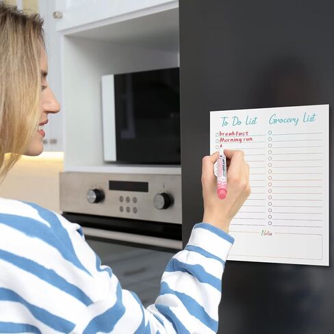 قطعتان من المسح الجاف المغناطيسي للقيام بقائمة البقالة، ورقة سبورة بيضاء للثلاجة 10 × 12 بوصة، لوحة بيضاء مغناطيسية للقيام بقائمة مع 8 علامات سبورة بيضاء، 2 ممحاة لمطبخ الثلاجة (خط رمادي) in Kuwait
