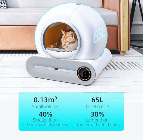 صندوق فضلات القطط ذاتي التنظيف، صندوق أوتوماتيكي جديد مضاد للقرص للقطط المتعددة، صندوق فضلات القطط الكبير الآمن، تحكم WiFi-2.4G/APP، مراقب الصحة الذكي، سهل التنظيف (أبيض) in Kuwait