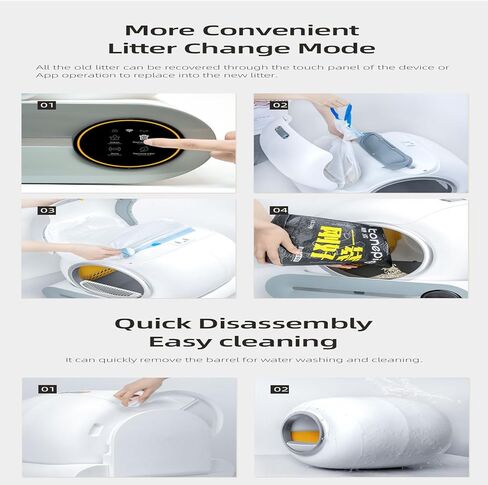 صندوق فضلات القطط ذاتي التنظيف، صندوق أوتوماتيكي جديد مضاد للقرص للقطط المتعددة، صندوق فضلات القطط الكبير الآمن، تحكم WiFi-2.4G/APP، مراقب الصحة الذكي، سهل التنظيف (أبيض) in Kuwait