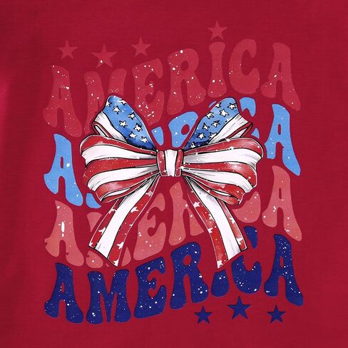 CM C&M WODRO Toddler Kid Girl 4th of July Shirt America Letter Print Patriotic T-Shirt American Flag Bow Graphic Tee Tops in Saudi Arabia