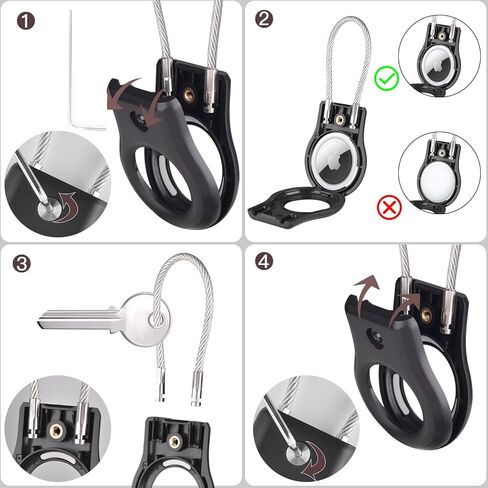 OLEBAND AirTag Keychain Holder,Air tag Lock Case with Wire Cable Compatible with Apple iTags, Ultra Durable Anti-Lost Protective Case with Keyring for Luggage,Key,Backpack,Pet,Black in Kuwait