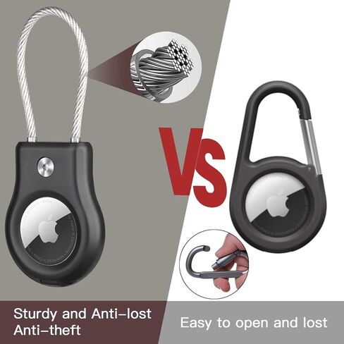 OLEBAND AirTag Keychain Holder,Air tag Lock Case with Wire Cable Compatible with Apple iTags, Ultra Durable Anti-Lost Protective Case with Keyring for Luggage,Key,Backpack,Pet,Black in Kuwait