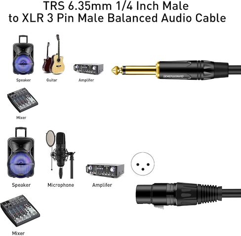 DREMAKE 20FT XLR to TS 6.35mm (1/4 Inch) Mic Cable, XLR 3Pin to Quarter Inch Audio Cord, Mono 6.35mm 1/4 Inch TS Male to XLR Female Unbalance Interconnect Cable for Microphone Console Guitar Mixer AMP in Saudi Arabia