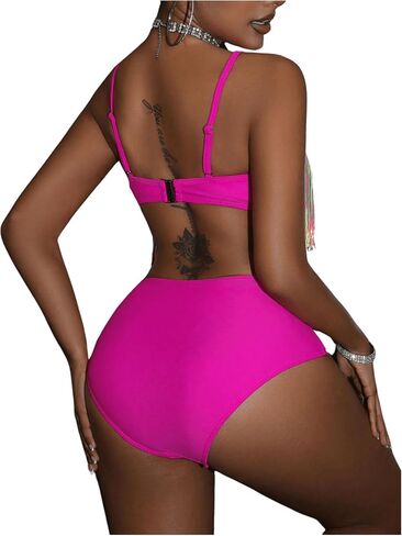 Floerns Women's 2 Piece Tankini Set Tassel Fringe Trim High Waist Bathing Suit in Saudi Arabia