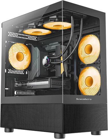 Sevenhero Micro ATX PC Case EMBL with 3 ARGB PWM Fans, Supports 240 RAD, Dual Tempered Glass Panels for Panoramic View, Dual Chamber Layout, Micro ATX Gaming Computer Case - Black in Saudi Arabia