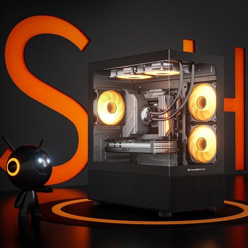 Sevenhero Micro ATX PC Case EMBL with 3 ARGB PWM Fans, Supports 240 RAD, Dual Tempered Glass Panels for Panoramic View, Dual Chamber Layout, Micro ATX Gaming Computer Case - Black in Saudi Arabia