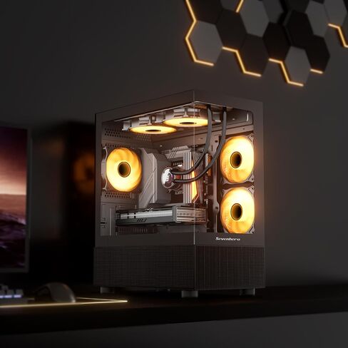Sevenhero Micro ATX PC Case EMBL with 3 ARGB PWM Fans, Supports 240 RAD, Dual Tempered Glass Panels for Panoramic View, Dual Chamber Layout, Micro ATX Gaming Computer Case - Black in Saudi Arabia
