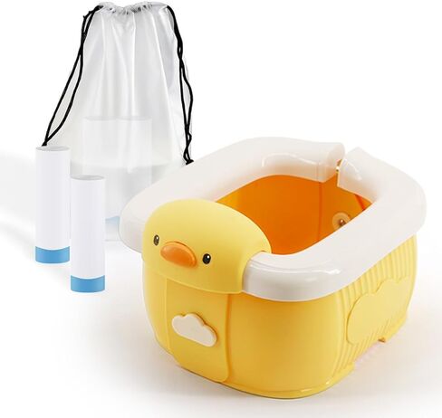 مقعد المرحاض للتدريب على استخدام المرحاض للأطفال الصغار والأولاد والبنات مع حقيبة تخزين وحقائب للاستعمال مرة واحدة | غطاء كرسي أطفال محمول قابل للطي مع واقي من الرذاذ للسفر (أصفر) in Kuwait