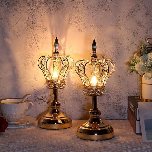 OwnMy 2PCS Crystal Crown Candlestick Holders Tea Light Holders Metal Tealight Candelabra, Gold Crystal Votive Candlesticks Set Elegant Candle Stick Holder Candle Centerpiece for Dining Table, 14" H in Saudi Arabia