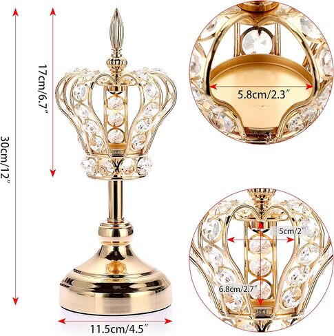 OwnMy 2PCS Crystal Crown Candlestick Holders Tea Light Holders Metal Tealight Candelabra, Gold Crystal Votive Candlesticks Set Elegant Candle Stick Holder Candle Centerpiece for Dining Table, 14" H in Saudi Arabia