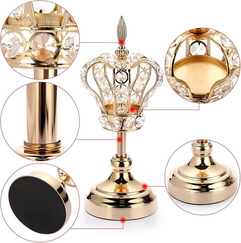 OwnMy 2PCS Crystal Crown Candlestick Holders Tea Light Holders Metal Tealight Candelabra, Gold Crystal Votive Candlesticks Set Elegant Candle Stick Holder Candle Centerpiece for Dining Table, 14" H in Saudi Arabia